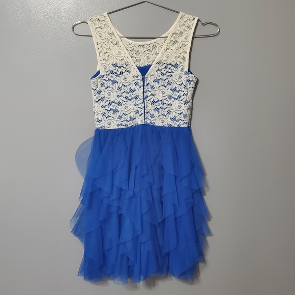 Rare Editions Blue Tulle and Off White Lace Dress Girls Size 14 - Picture 4 of 8
